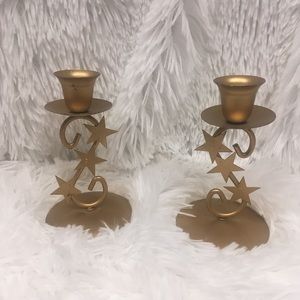 Set of 2 Gold Star Candleholders